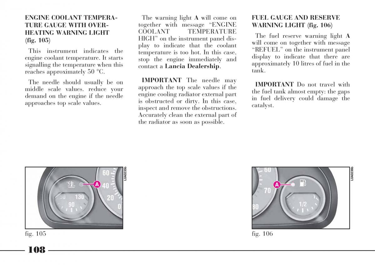 Lancia Thesis owners manual / page 109