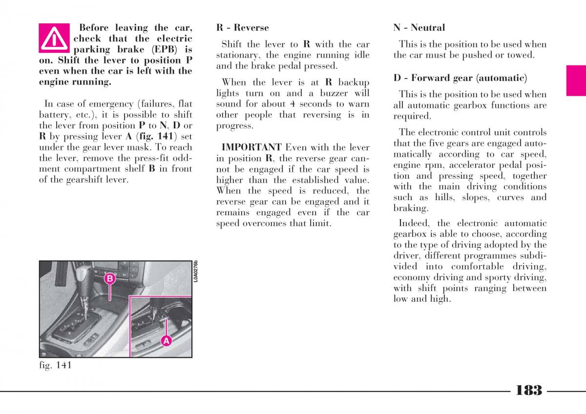instrukcja obsługi Lancia Thesis Lancia Thesis owners manual / page 184