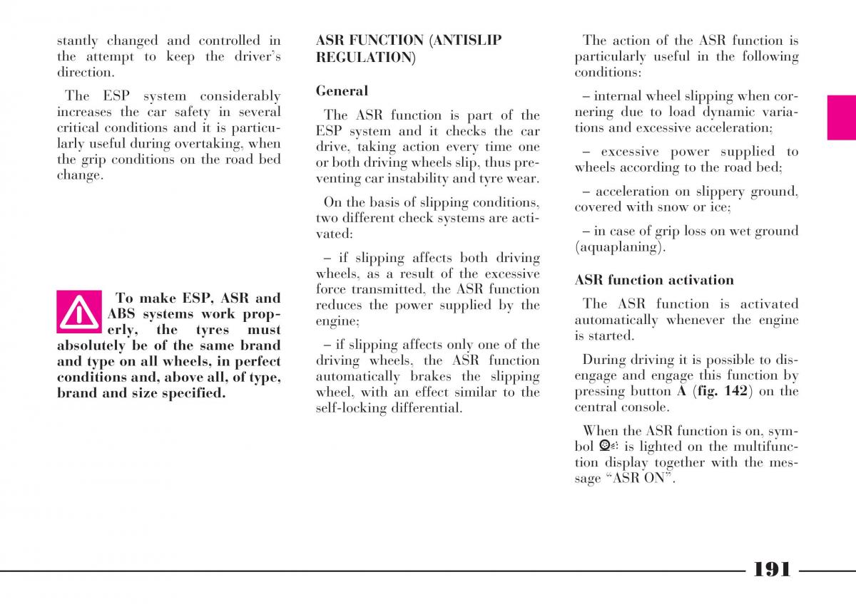 instrukcja obsługi Lancia Thesis Lancia Thesis owners manual / page 192