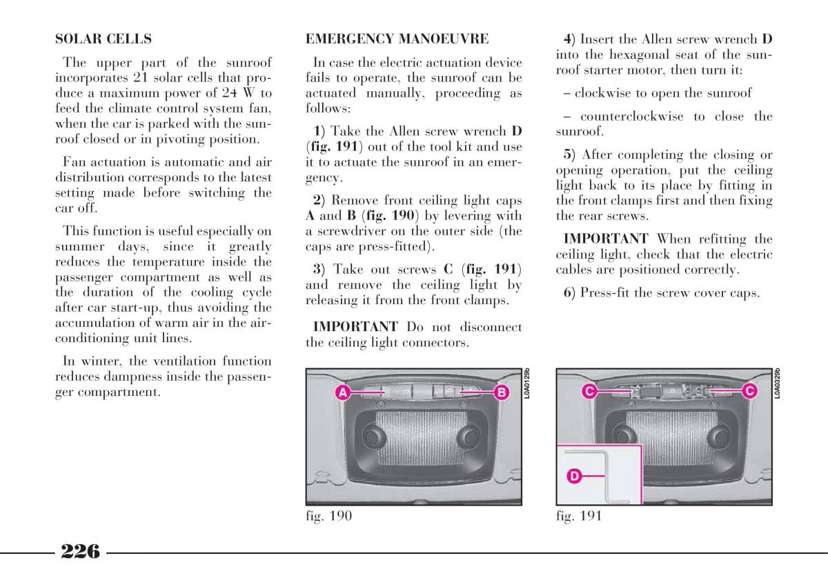 instrukcja obsługi Lancia Thesis Lancia Thesis owners manual / page 227