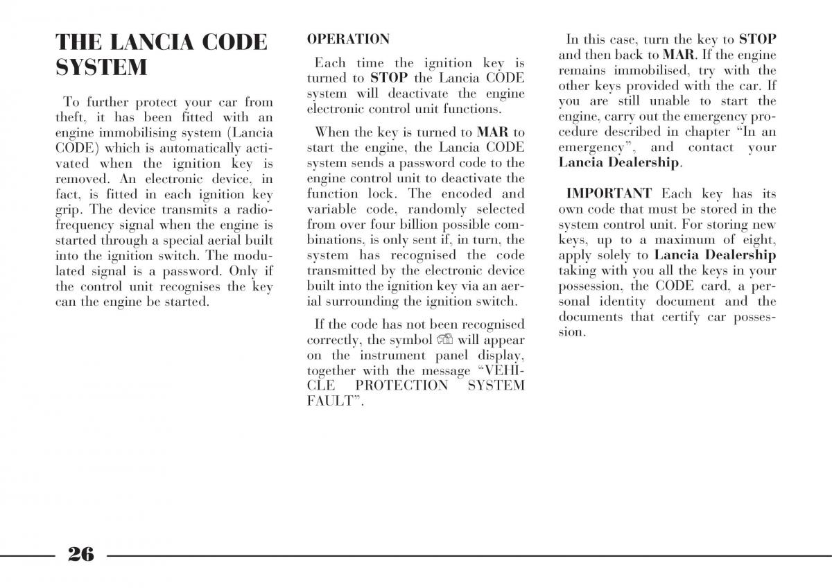 Lancia Thesis owners manual / page 27