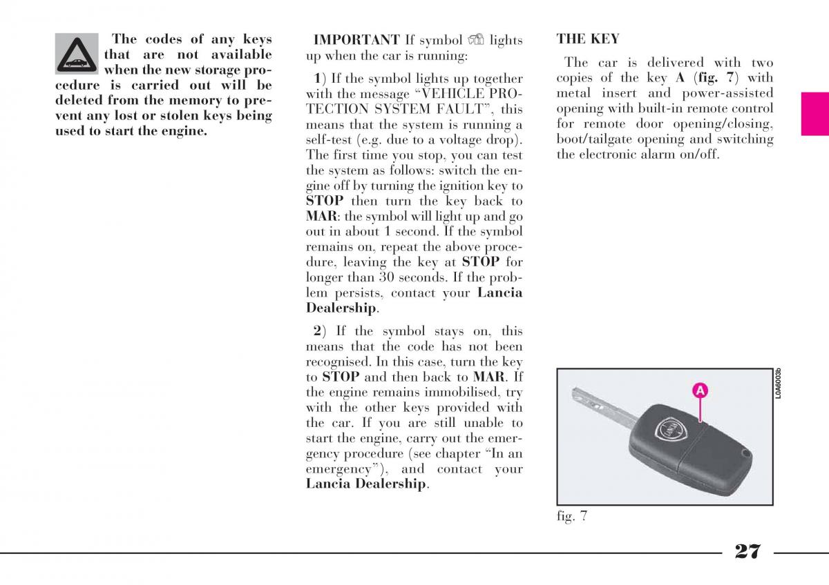 Lancia Thesis owners manual / page 28