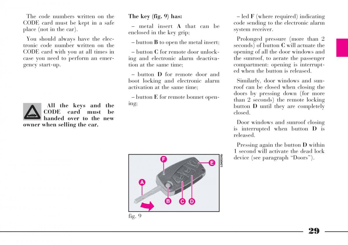 Lancia Thesis owners manual / page 30