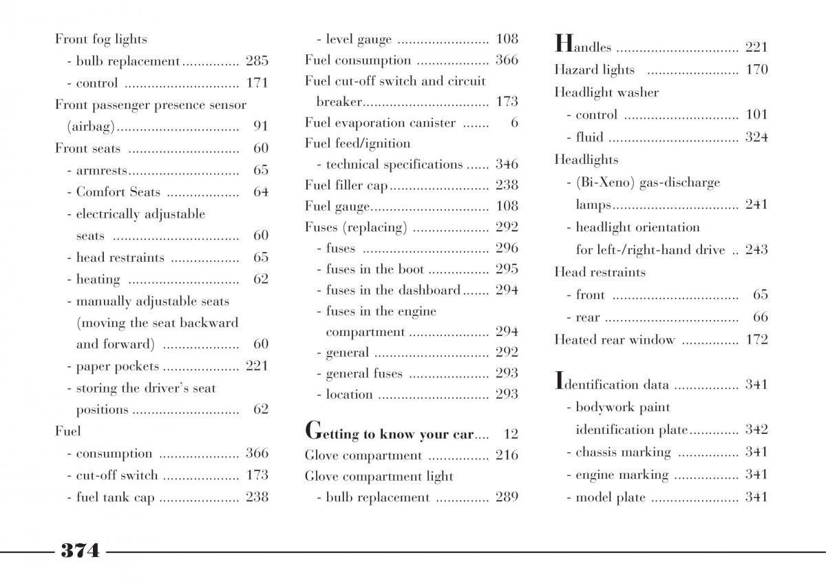 Lancia Thesis owners manual / page 375