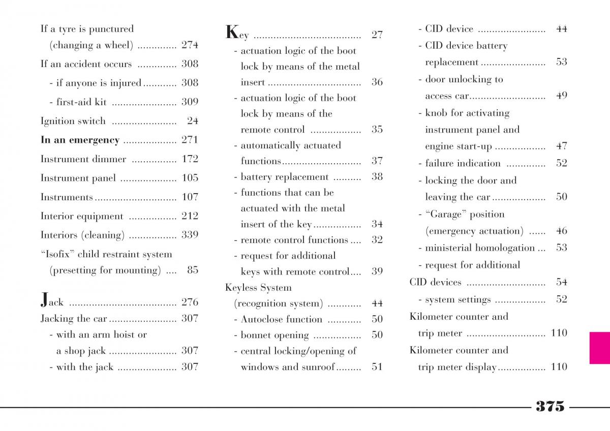 manual  Lancia Thesis owners manual / page 376