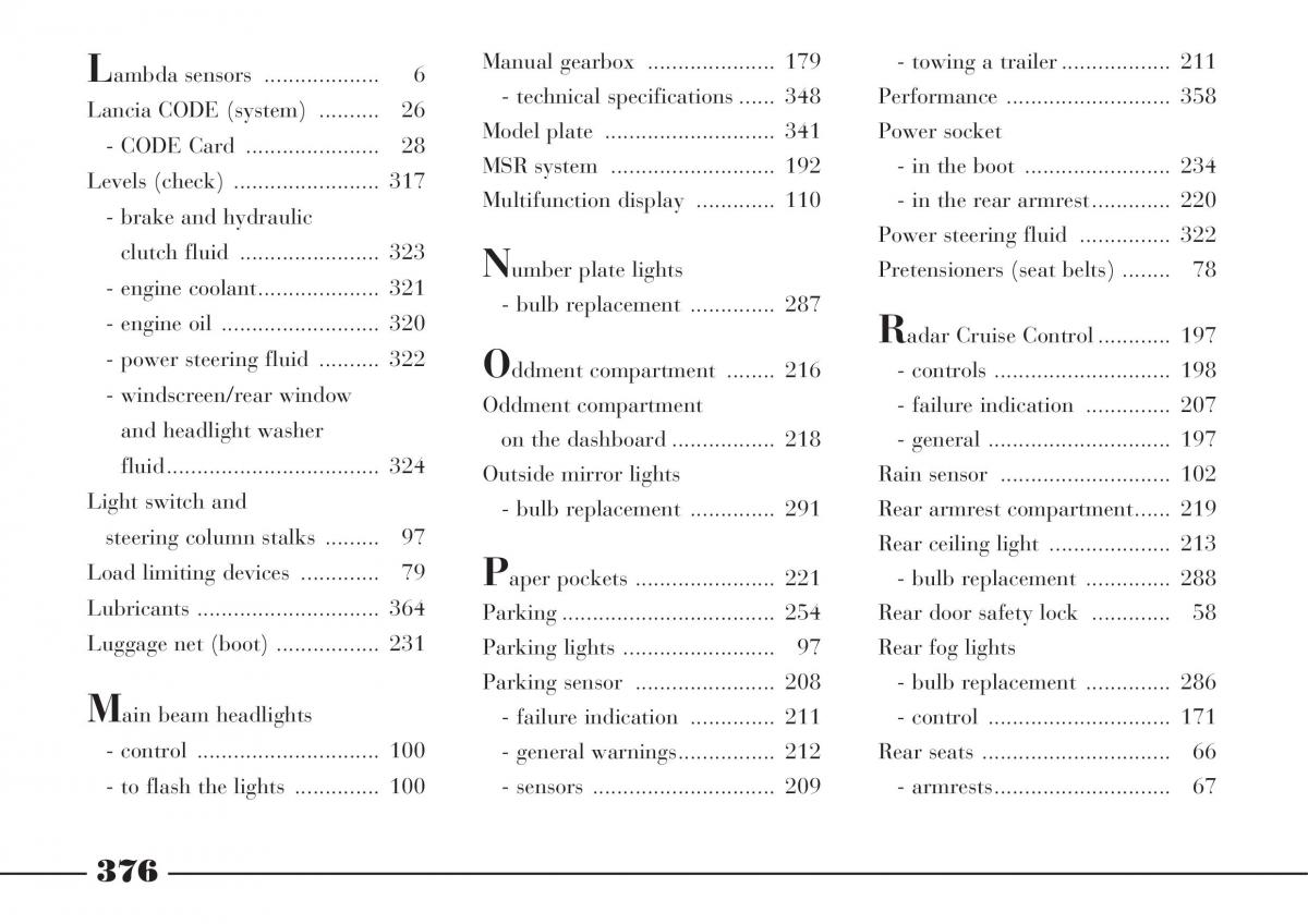 manual  Lancia Thesis owners manual / page 377