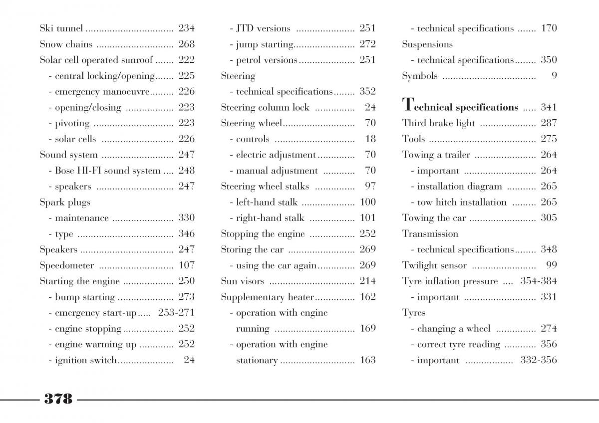 Lancia Thesis owners manual / page 379