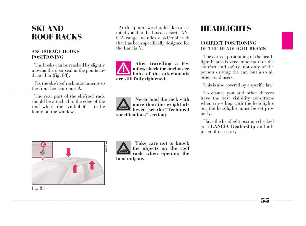 Lancia Y owners manual / page 58