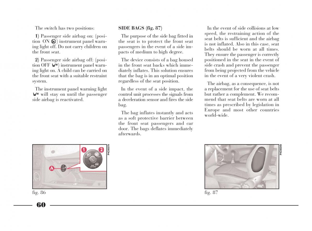 Lancia Y owners manual / page 63