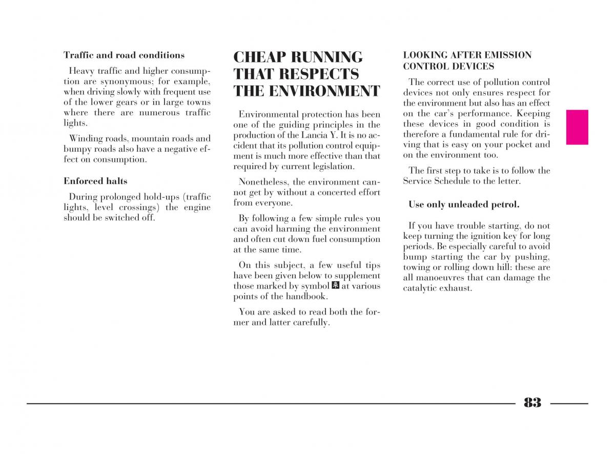 Lancia Y owners manual / page 86