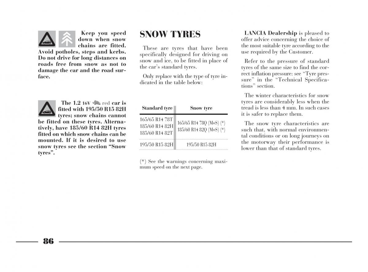 Lancia Y owners manual / page 89