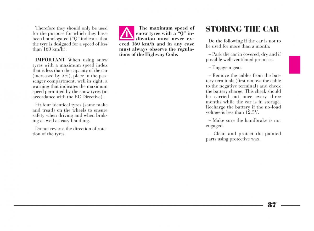Lancia Y owners manual / page 90