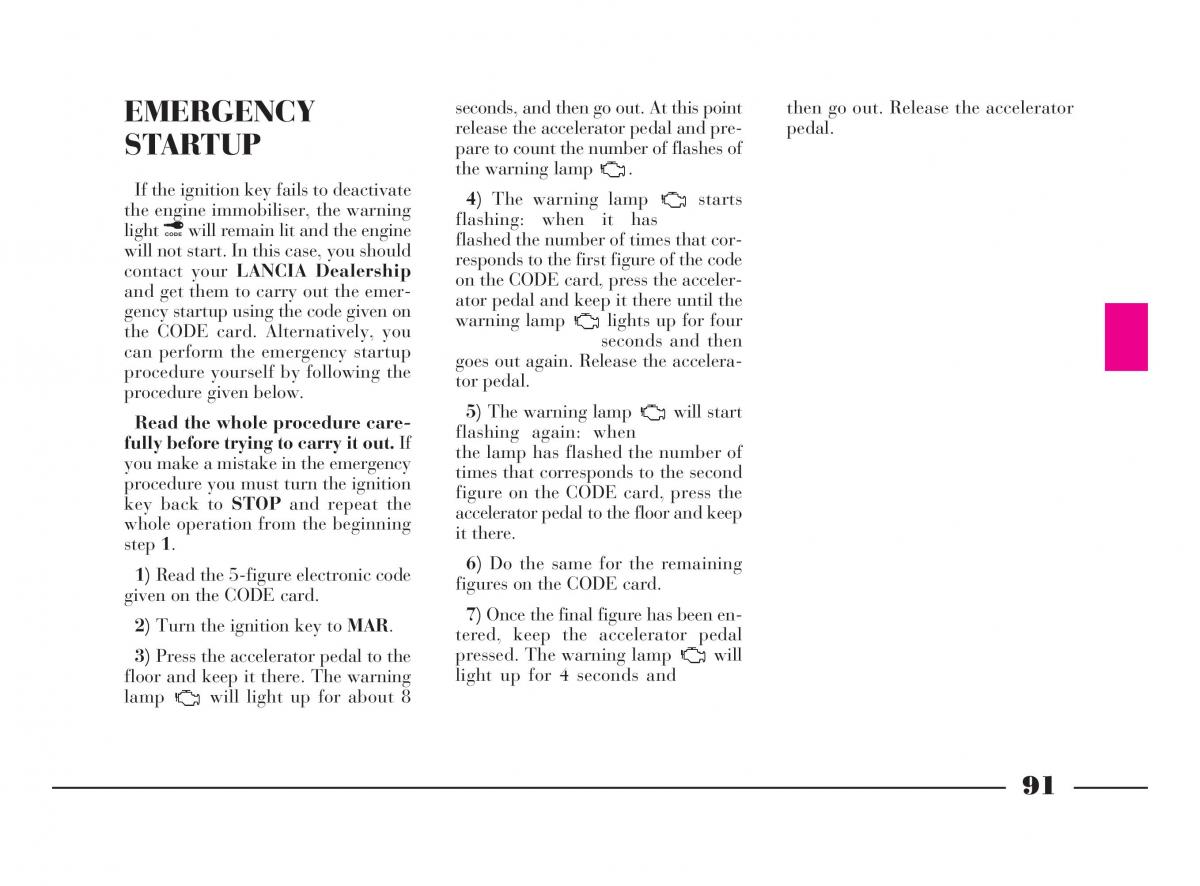 Lancia Y owners manual / page 94