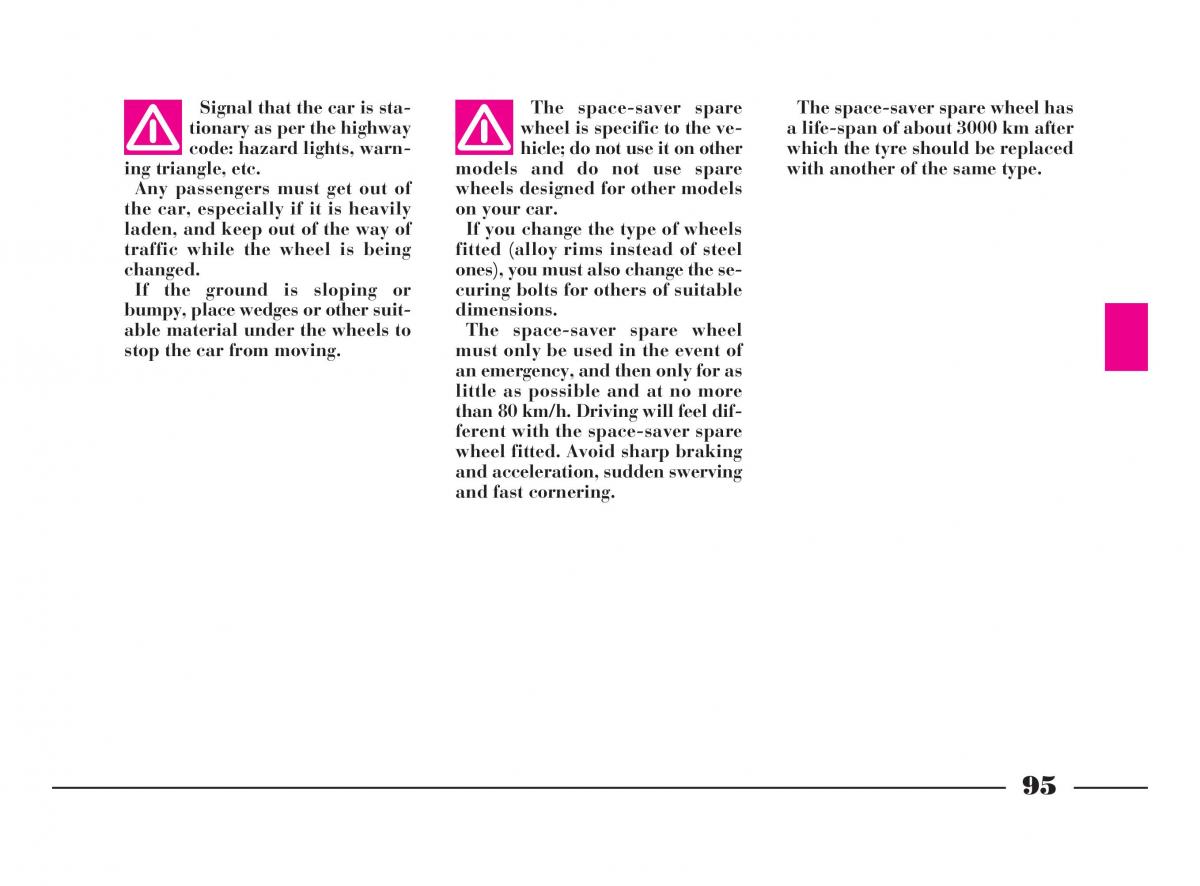Lancia Y owners manual / page 98