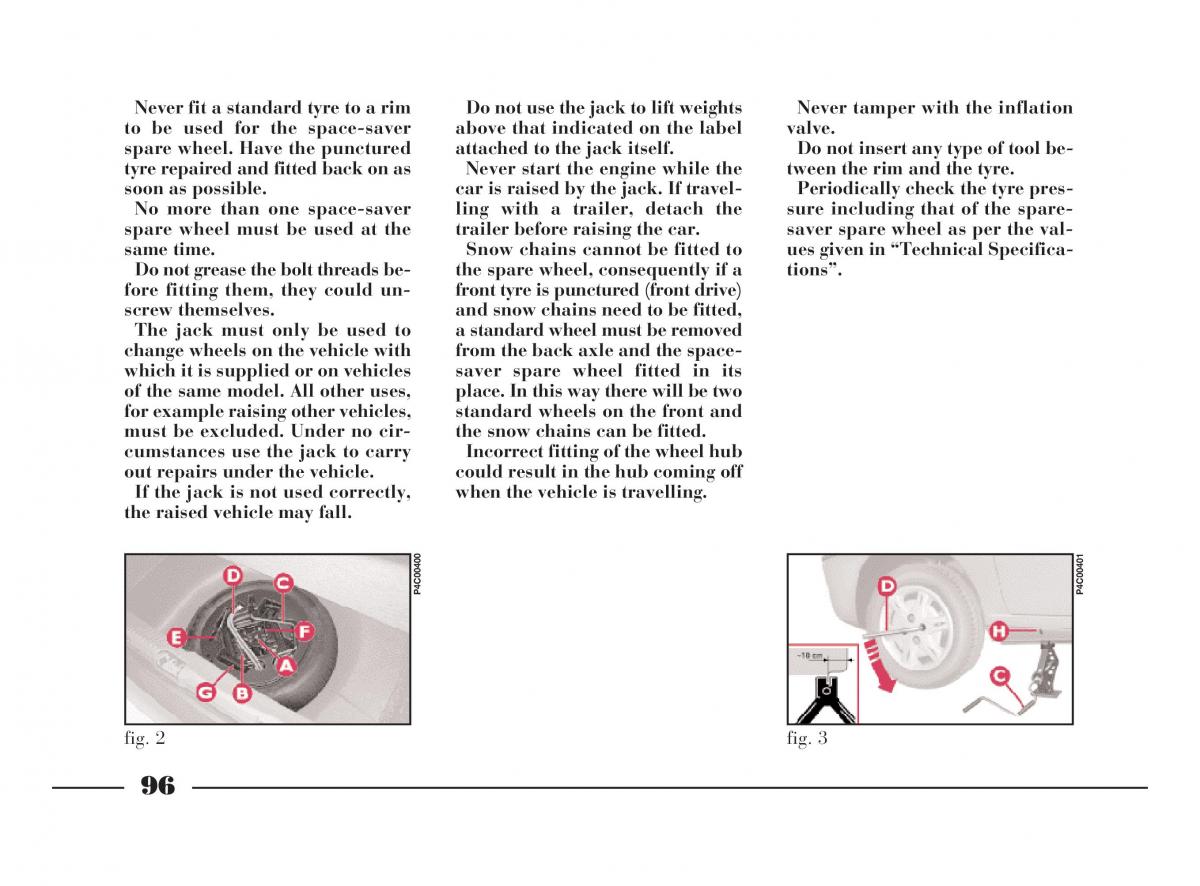 Lancia Y owners manual / page 99