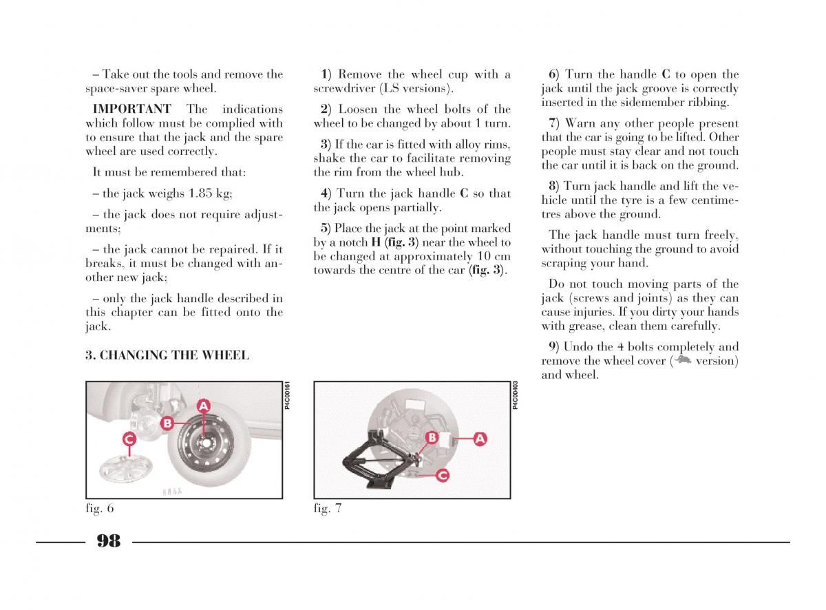 Lancia Y owners manual / page 101