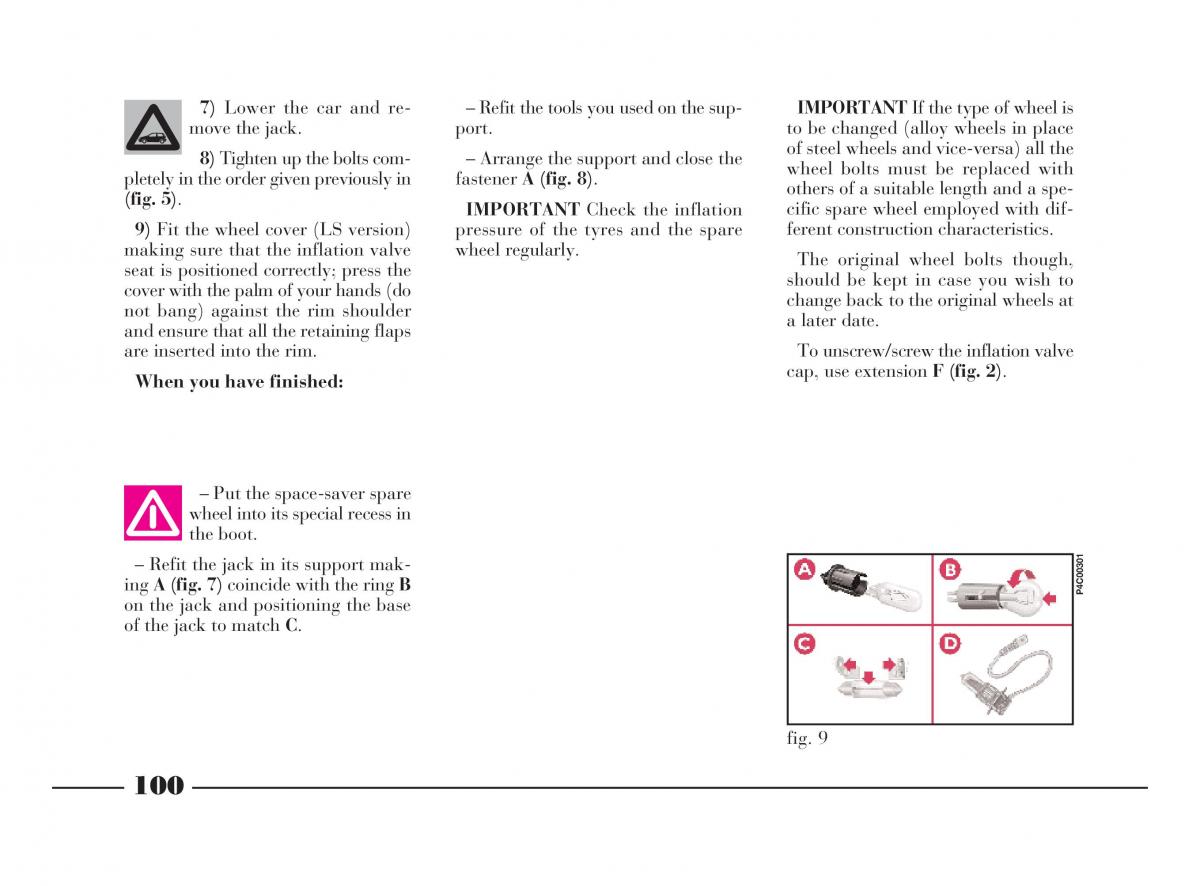 Lancia Y owners manual / page 103
