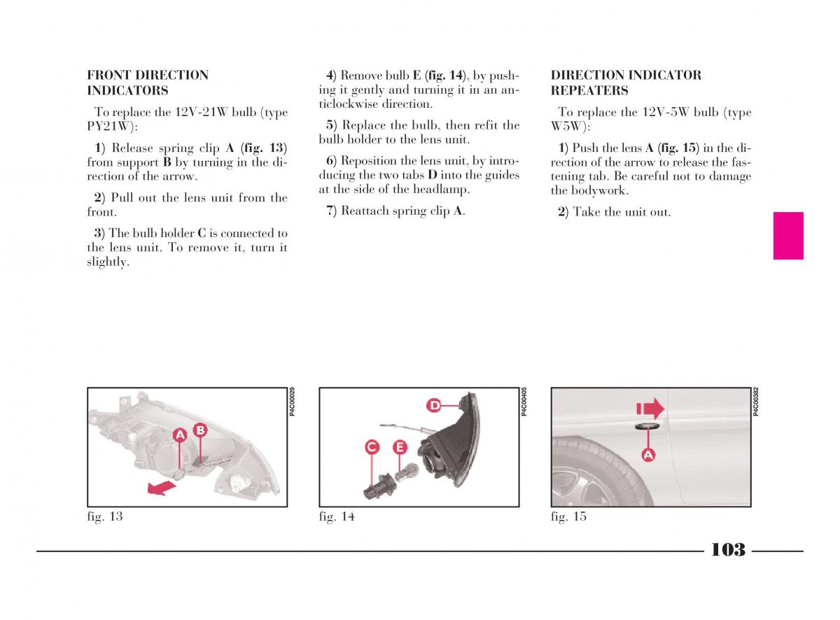 Lancia Y owners manual / page 106