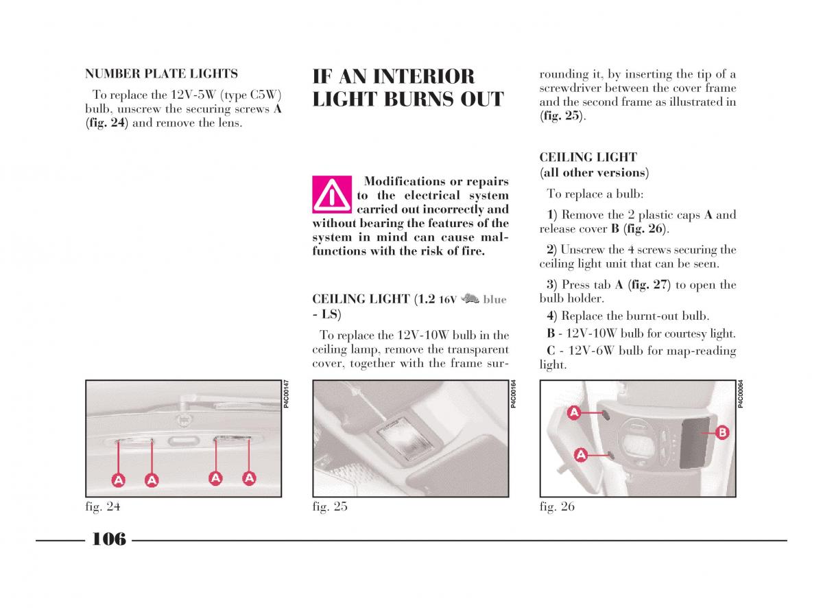 Lancia Y owners manual / page 109