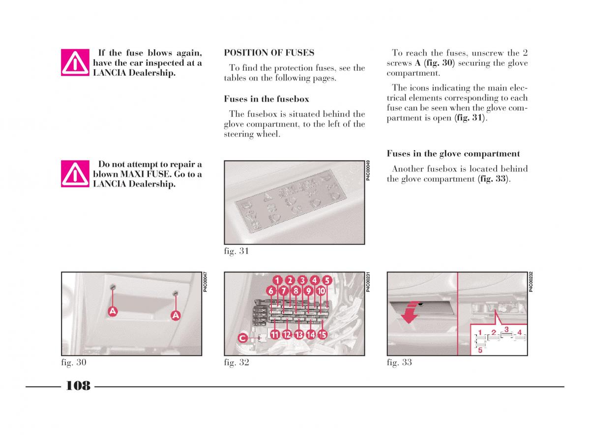 Lancia Y owners manual / page 111