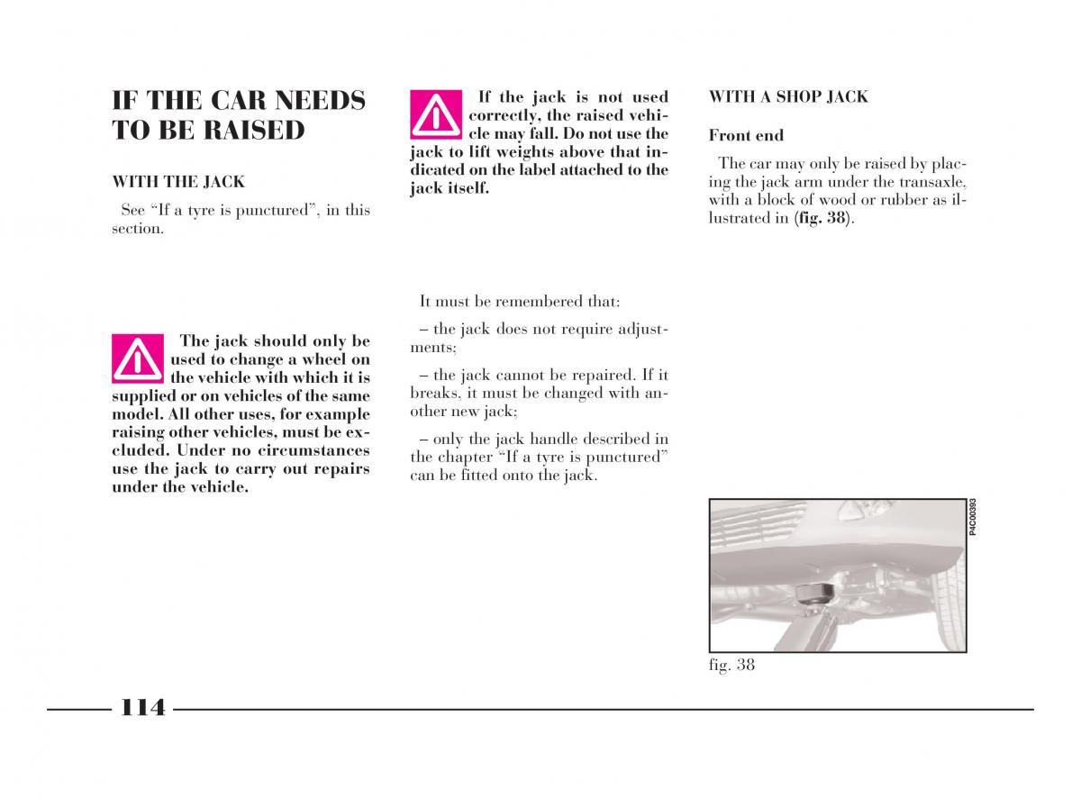 Lancia Y owners manual / page 117