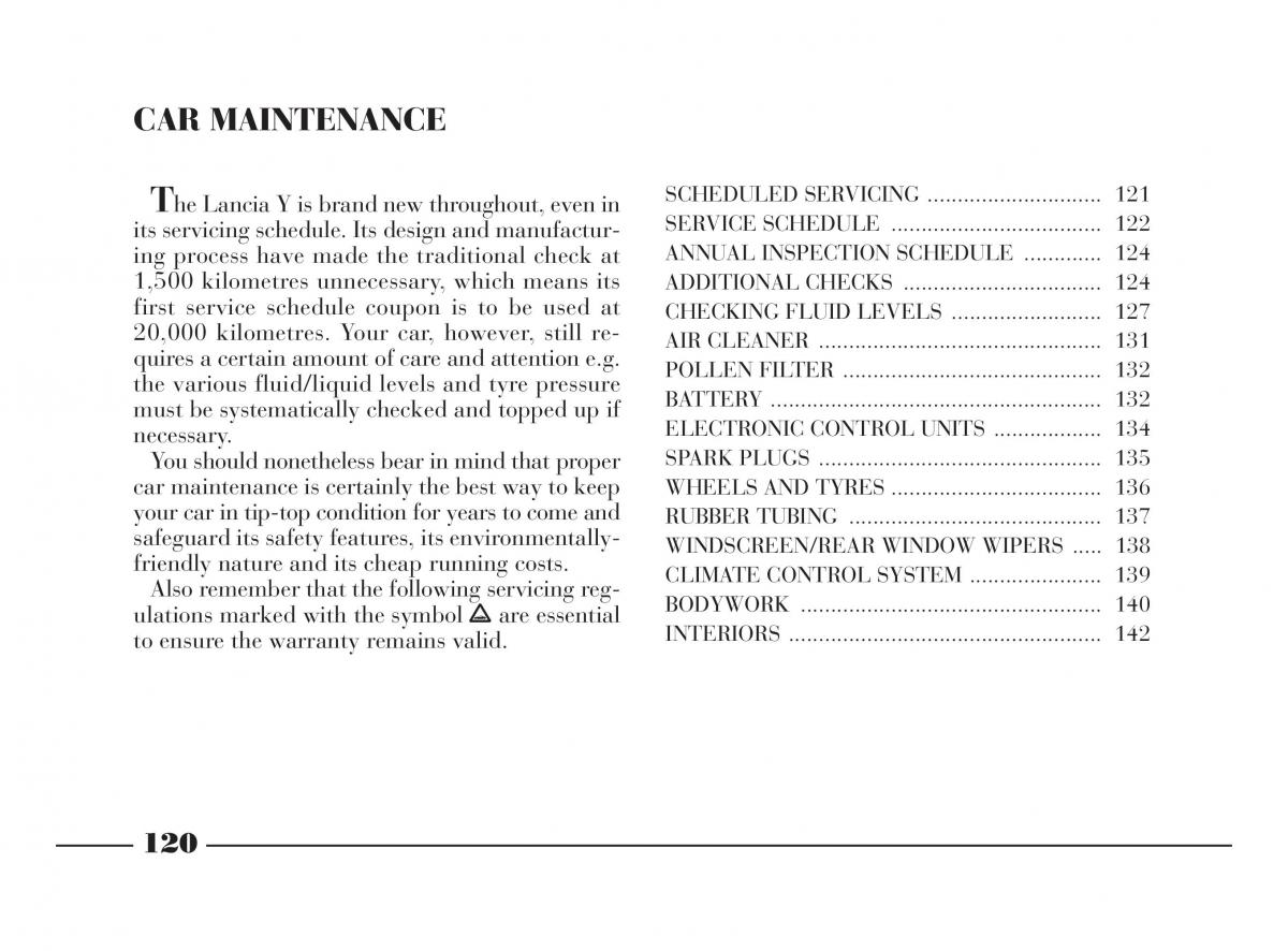 Lancia Y owners manual / page 123