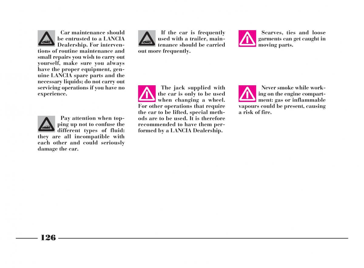 Lancia Y owners manual / page 129