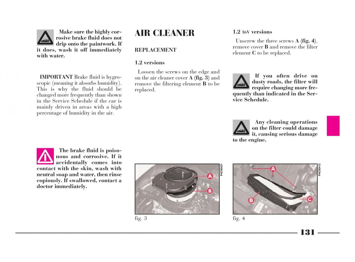 Lancia Y owners manual / page 134