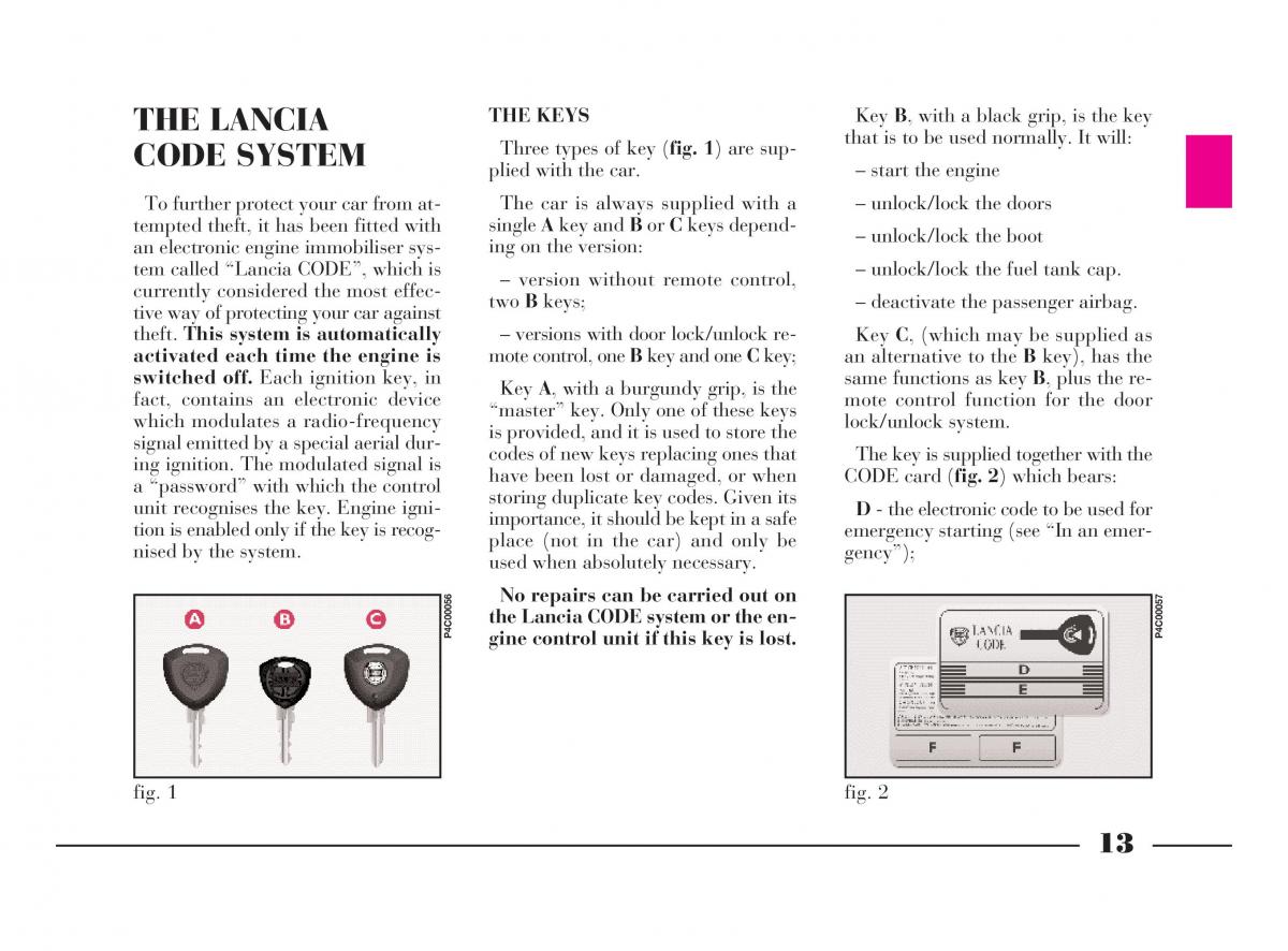 Lancia Y owners manual / page 16