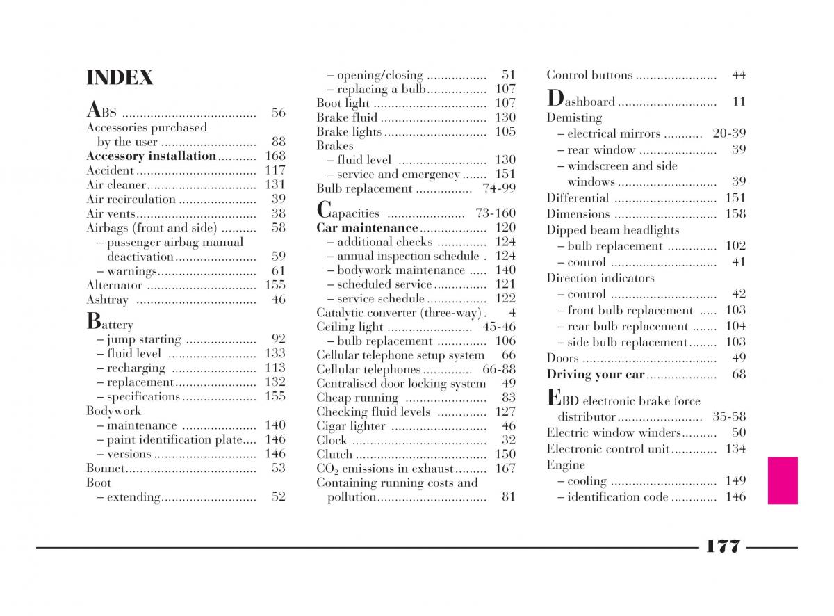 Lancia Y owners manual / page 180