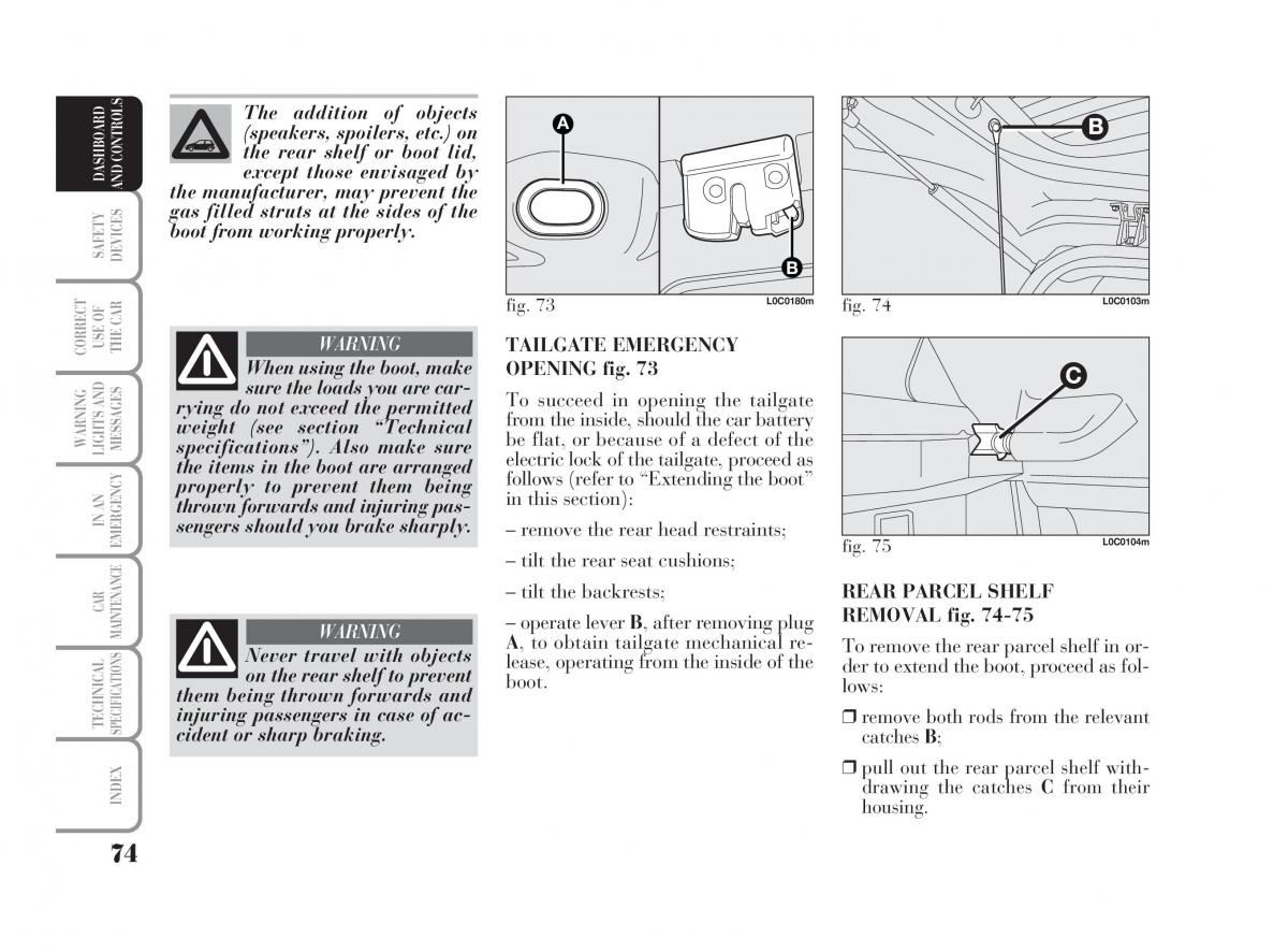 Lancia Ypsilon owners manual / page 75
