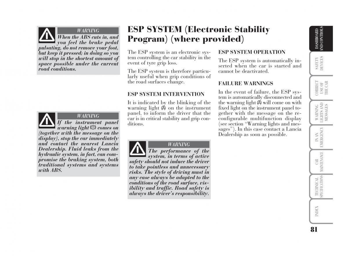 Lancia Ypsilon owners manual / page 82
