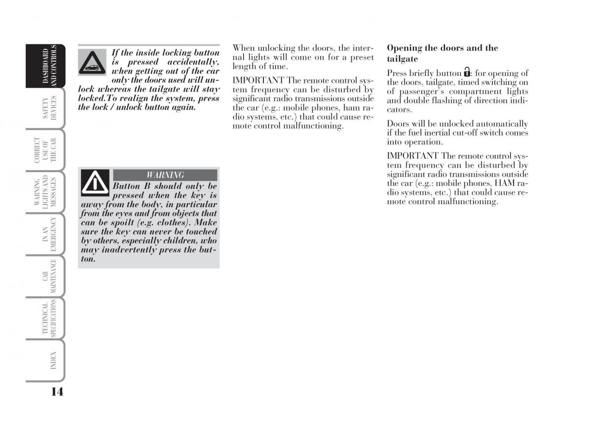 Lancia Ypsilon owners manual / page 15