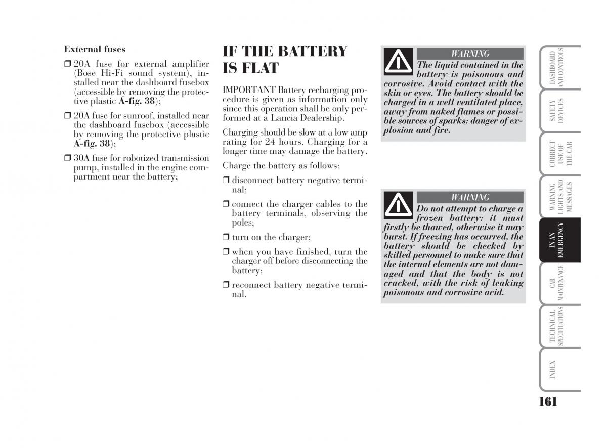 Lancia Ypsilon owners manual / page 162