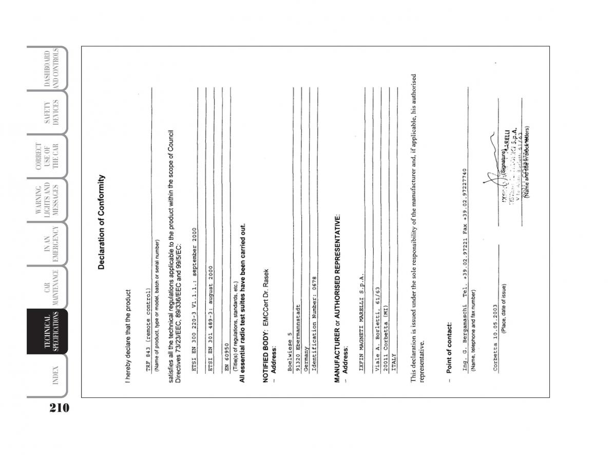 Lancia Ypsilon owners manual / page 211