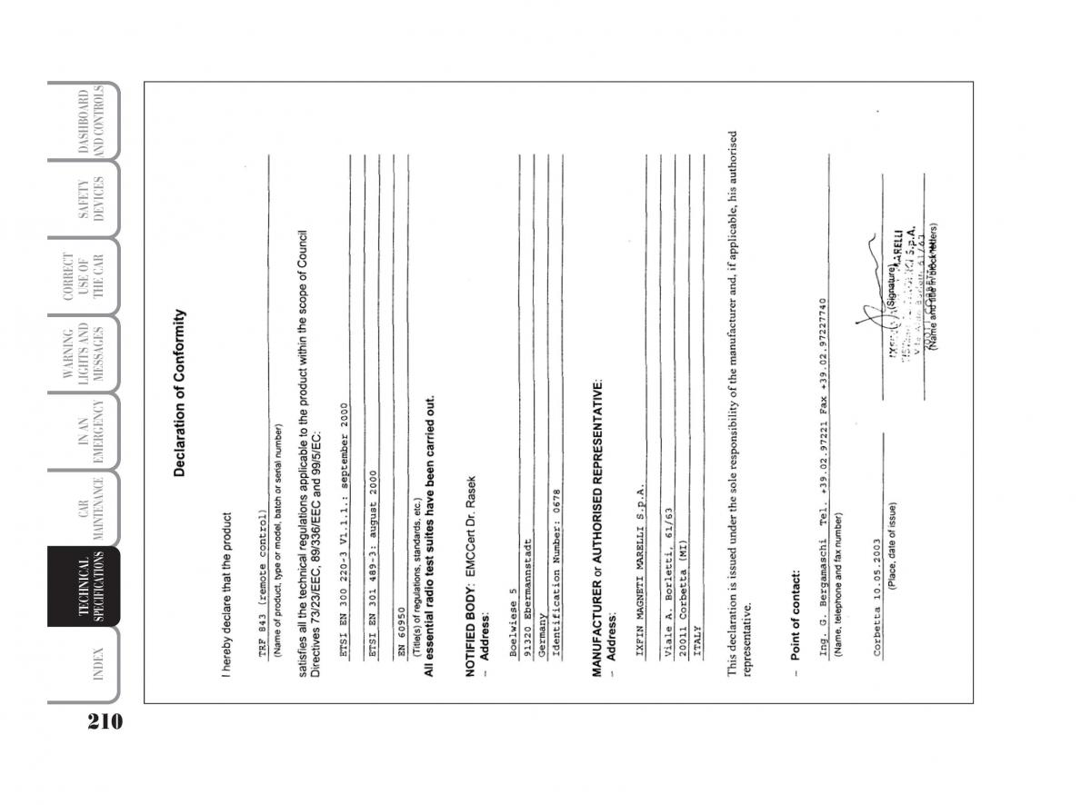 manual  Lancia Ypsilon owners manual / page 211