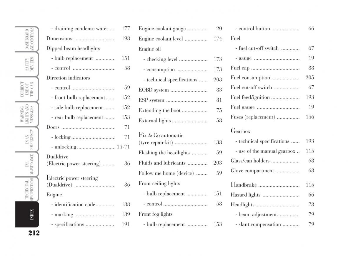 Lancia Ypsilon owners manual / page 213