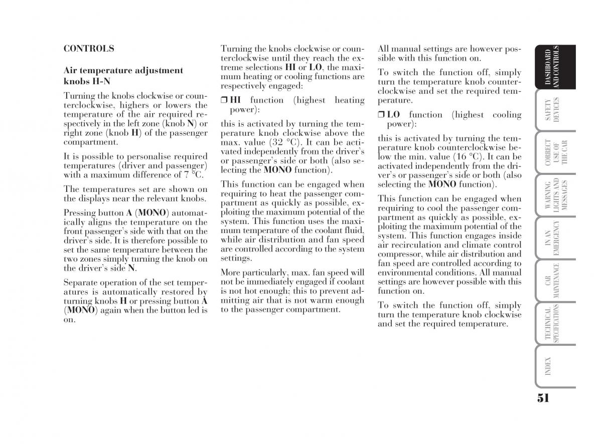Lancia Ypsilon owners manual / page 52