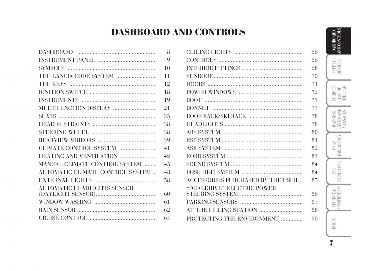 Lancia Ypsilon owners manual / page 8