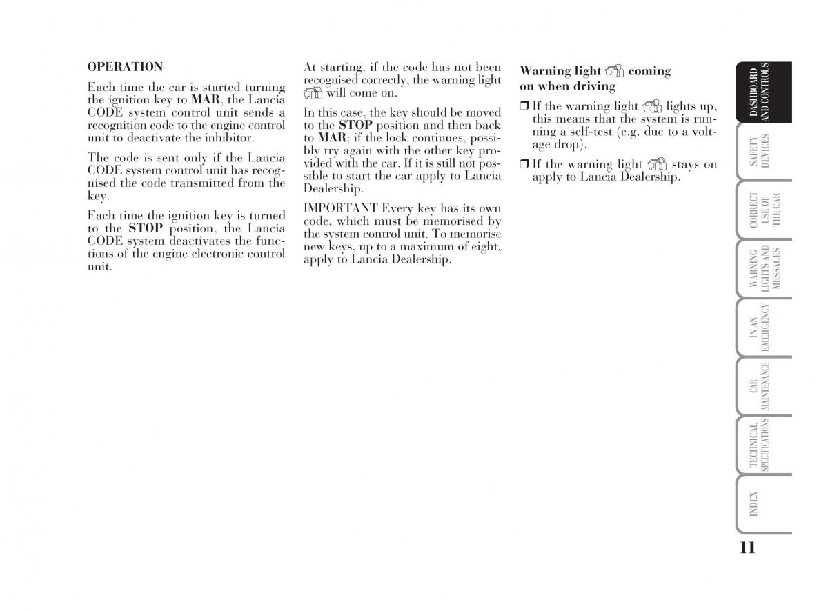 Lancia Ypsilon owners manual / page 12