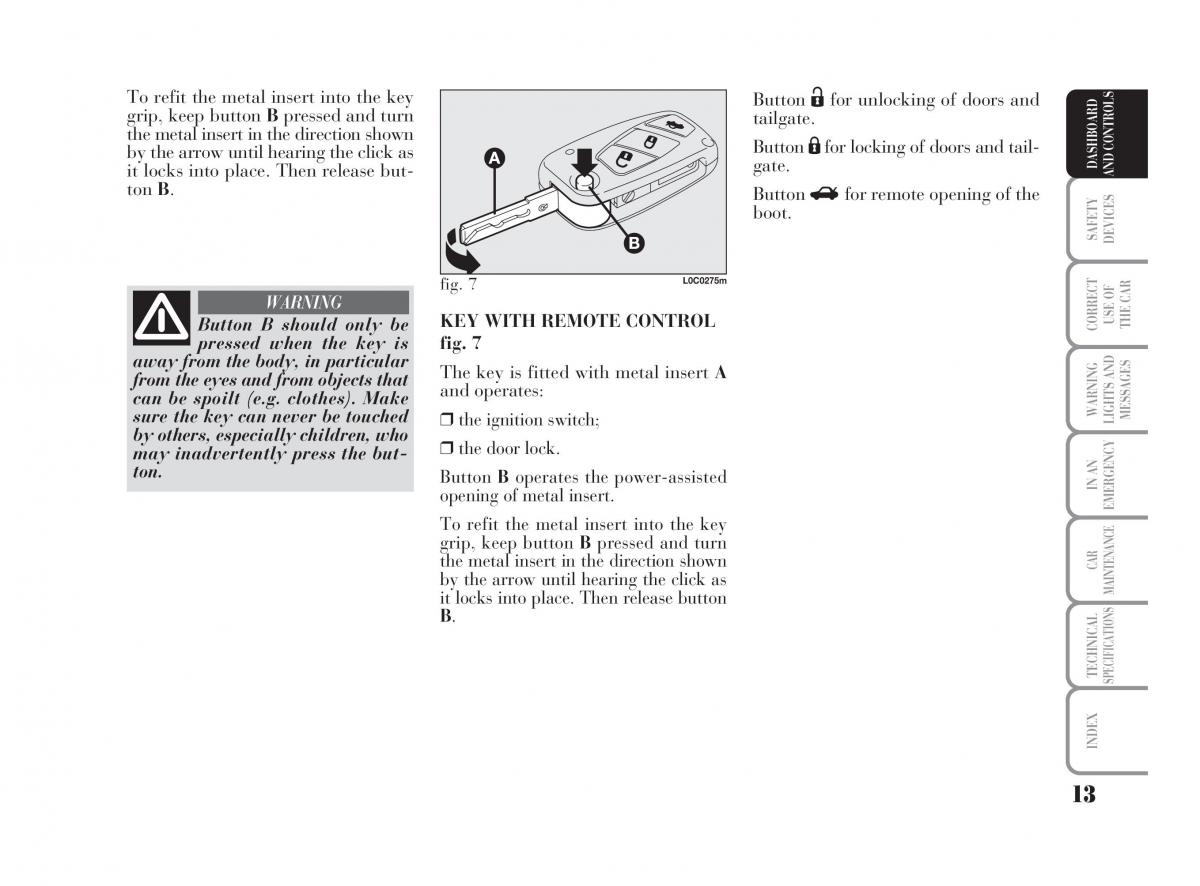 Lancia Ypsilon owners manual / page 14