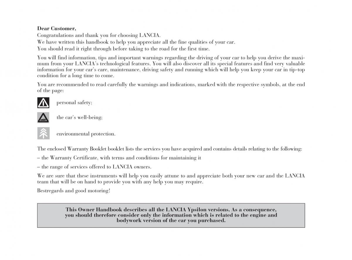 Lancia Ypsilon owners manual / page 2