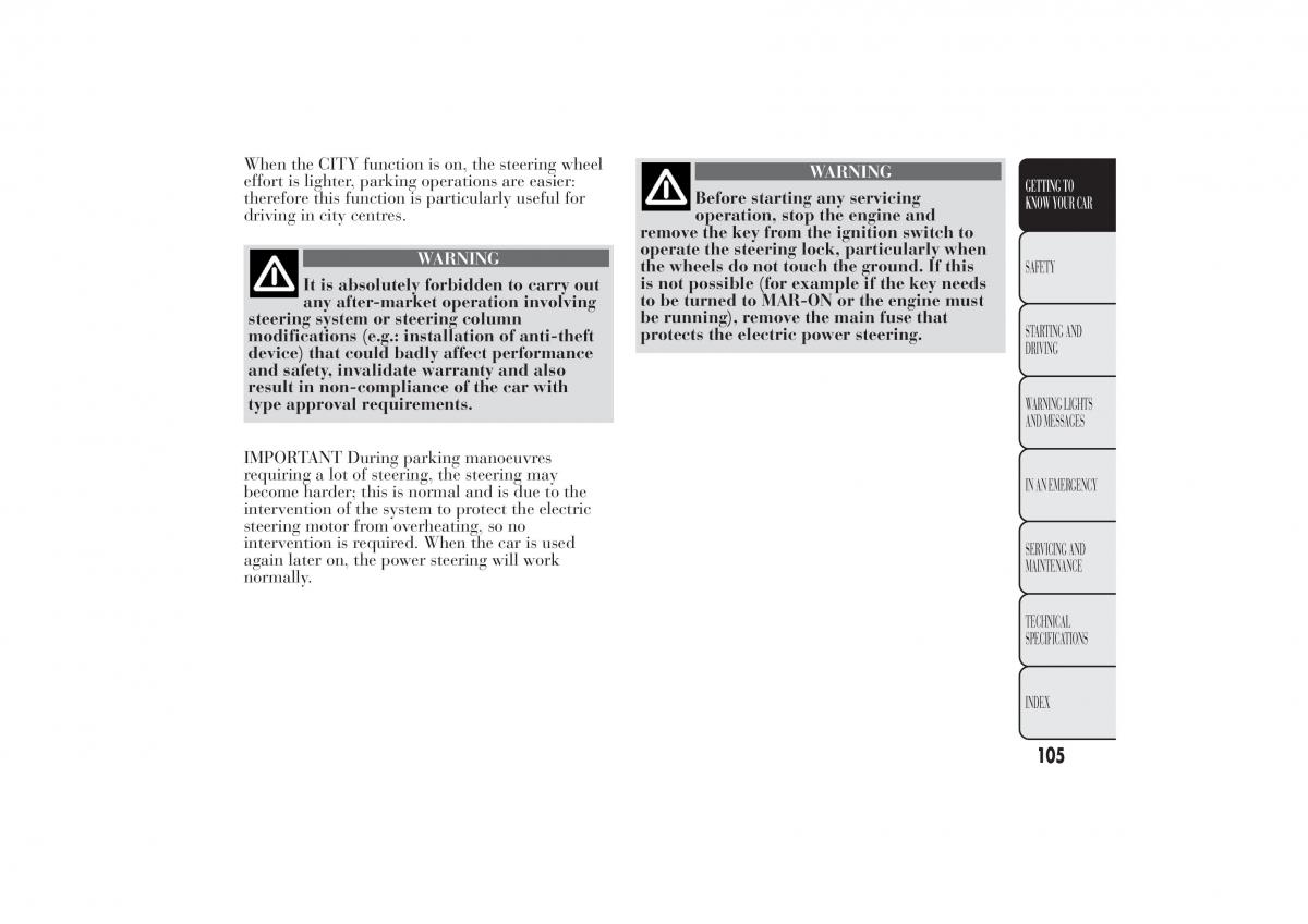 Lancia Ypsilon II 2 owners manual / page 109