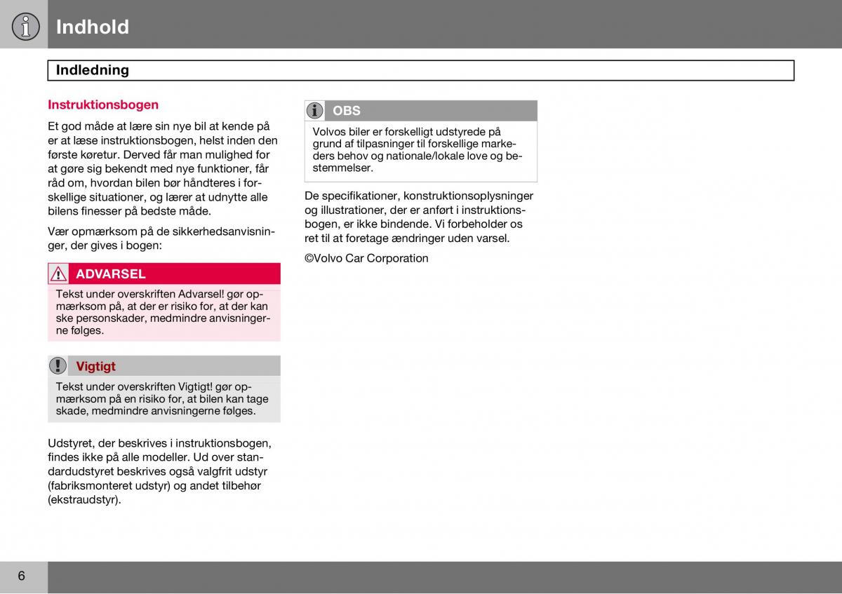 Volvo S60 I 1 Bilens instruktionsbog / page 7