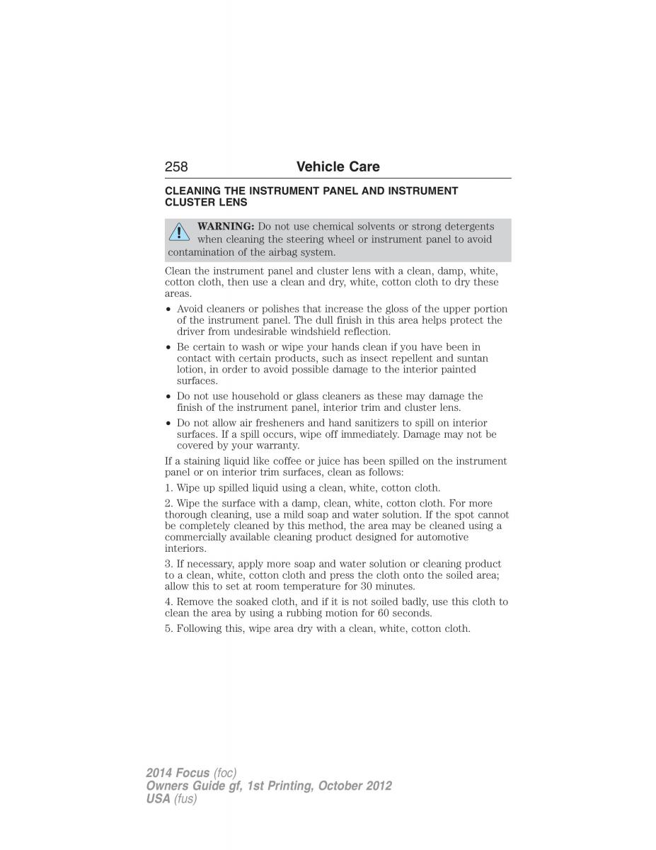 Ford Focus III 3 owners manual / page 259