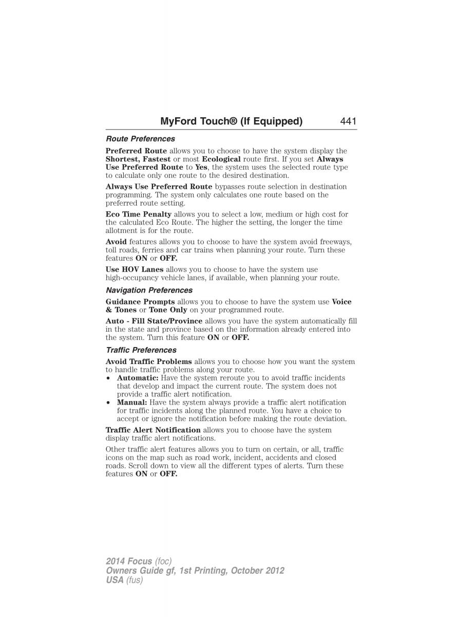 Ford Focus III 3 owners manual / page 442