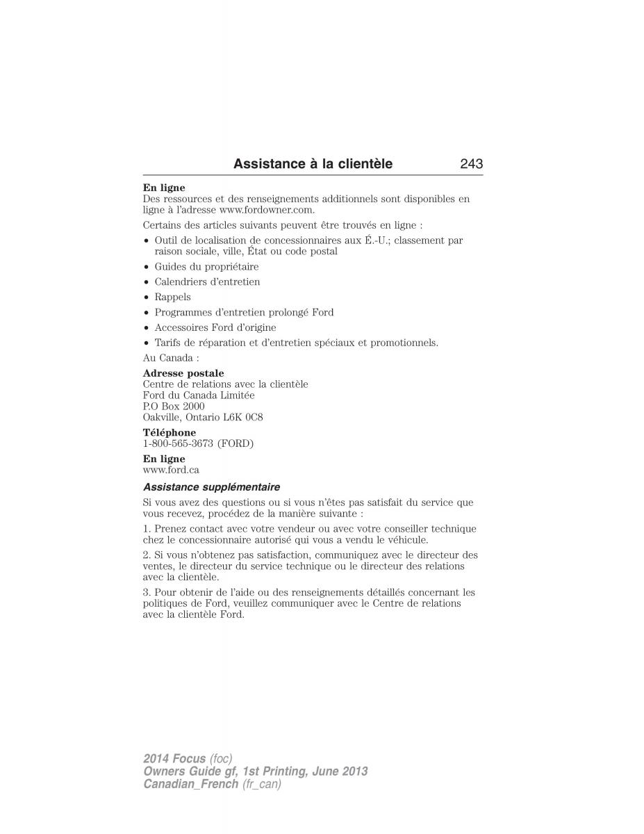 Ford Focus III 3 manuel du proprietaire / page 244