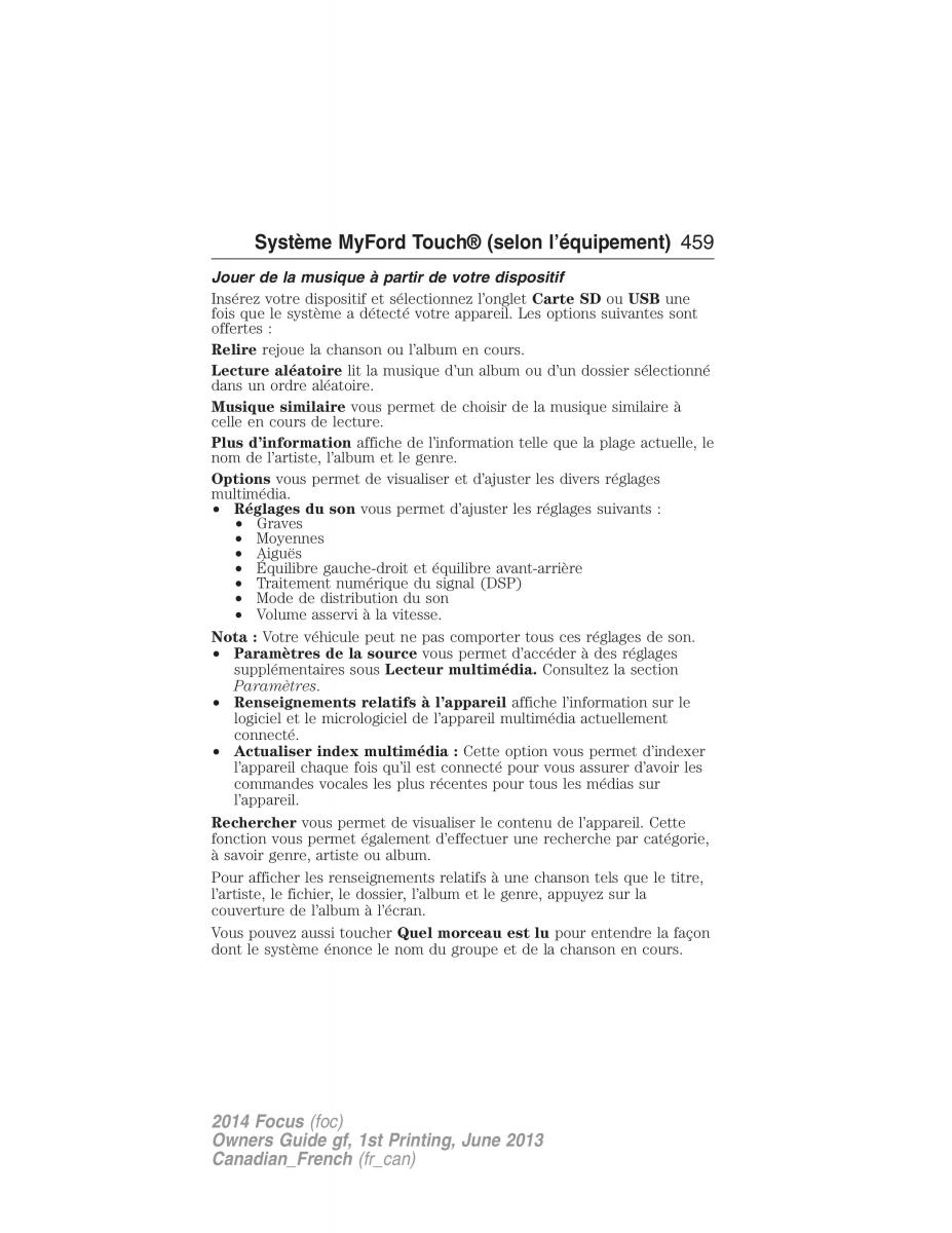 Ford Focus III 3 manuel du proprietaire / page 460