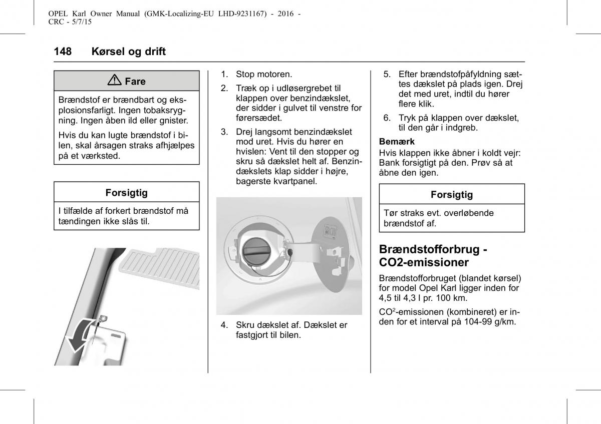 Opel Karl Bilens instruktionsbog / page 149