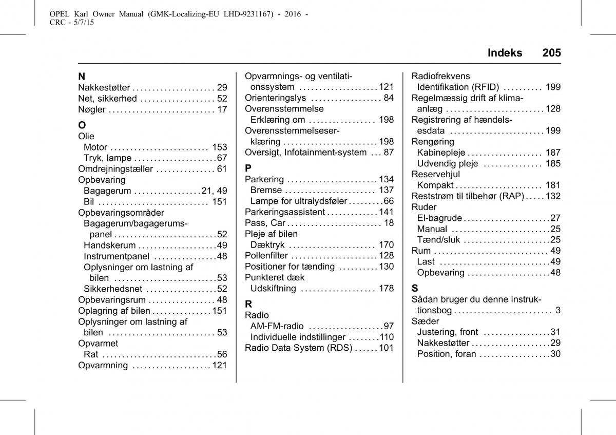 Opel Karl Bilens instruktionsbog / page 206